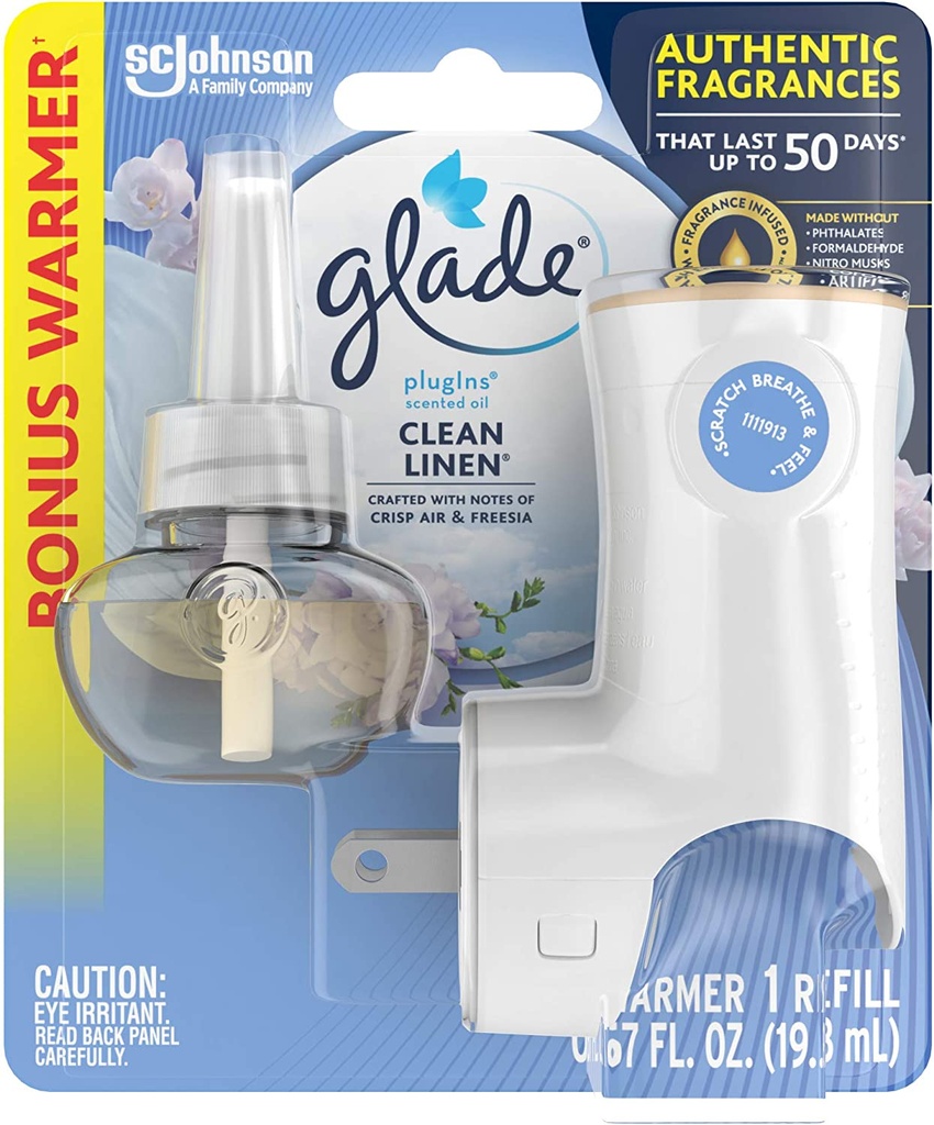 AROMATIZANTE GLADE CLEAN LINEN 1 WARMER 1 REFILL 19.8 ML