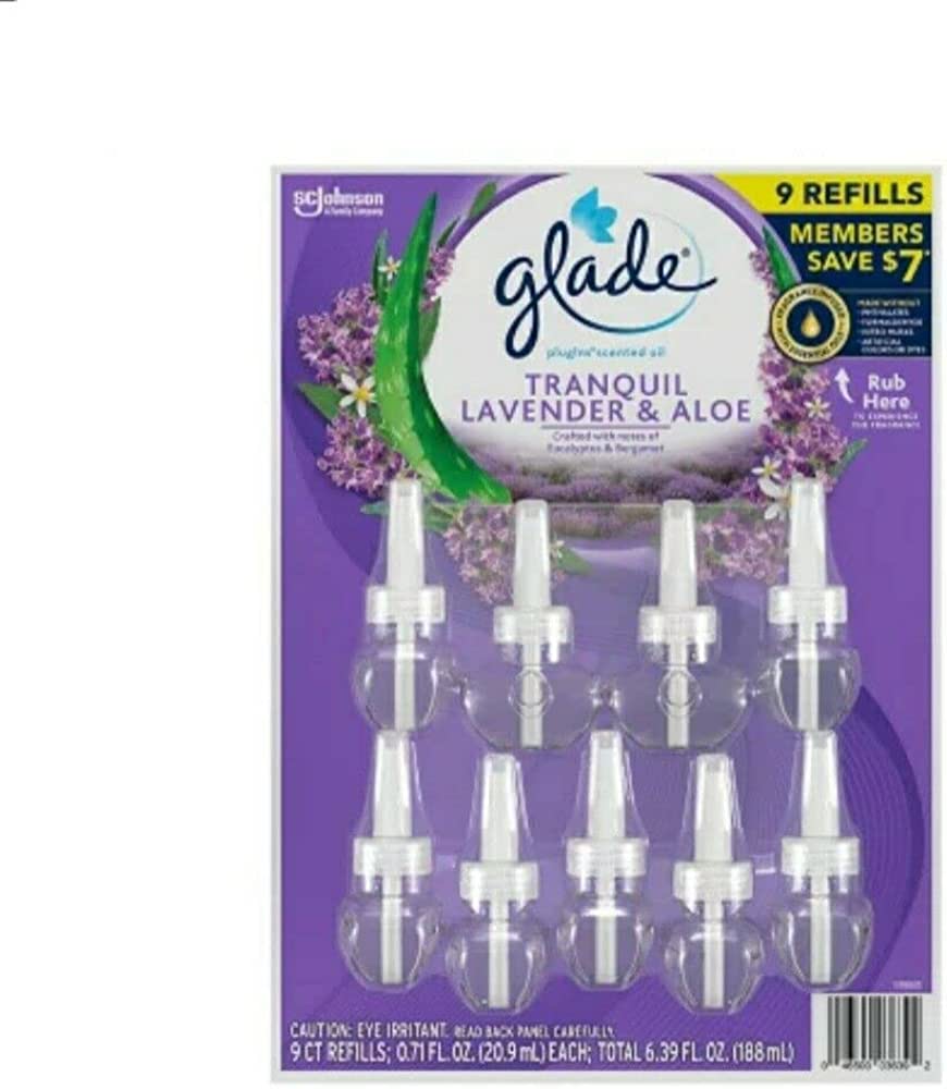 AROMATIZANTE GLADE TRANQUIL LAVENDER & ALOE 9 REFILLS.