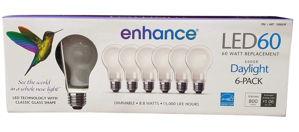 BOMBILLOS DAYLIGHT ENHANCE LED 60 6 PACK