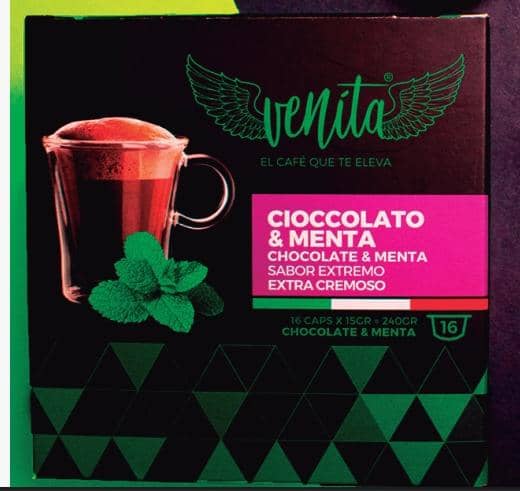 CAPSULAS DE CAFE VENITA CIOCCOLATO Y MENTA 16 CAPS 224 GR.