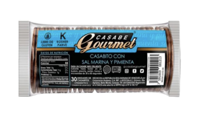 CASABE GOURMET CON SAL MARINA Y PIMIENTA 30 UNIDADES.