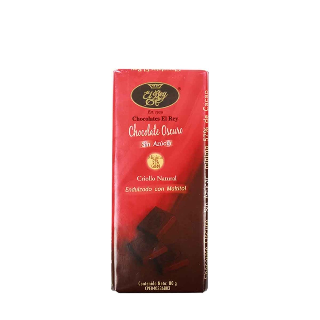 CHOCOLATE EL REY OSCURO SIN AZUCAR 57% CACAO 80 GR 