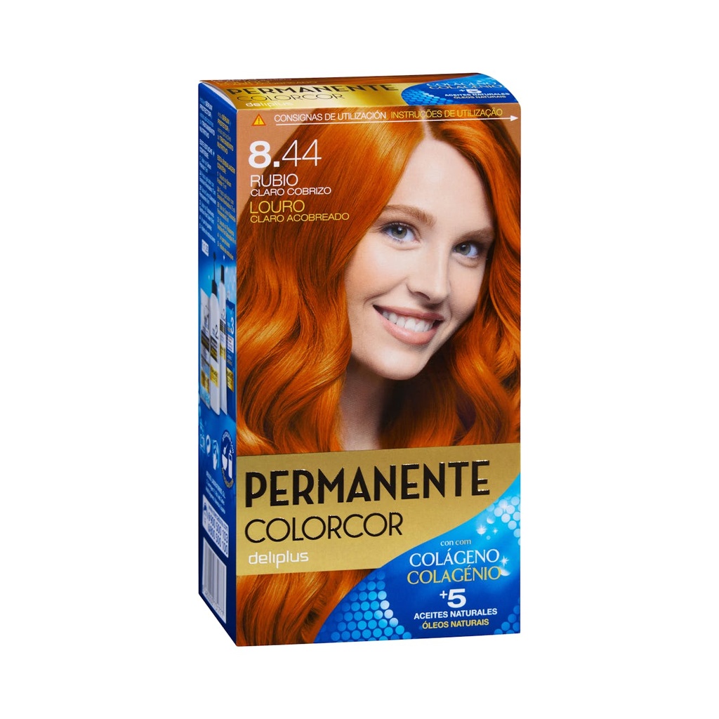CREMA COLORANTE DELIPLUS PERMANENTE RUBIO CLARO DORADO COBRE  8.44 100 ML