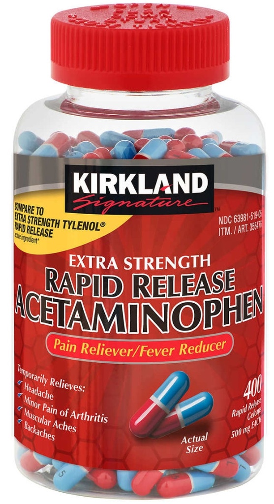 ACETAMINOFEN KIRKLAND PAIN RELIEVER 500 MG 400 GELCAPS