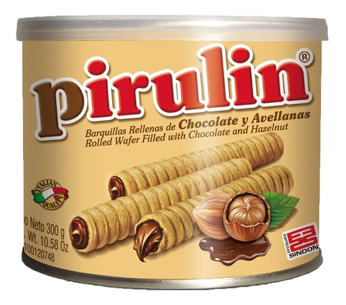 GALLETA SINDONI PIRULIN CHOCOLATE Y AVELLANAS LATA 300 GR  