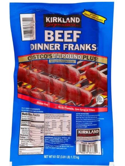 SALCHICHA BEEF FRANKS KIRKLAND 1.72 KG