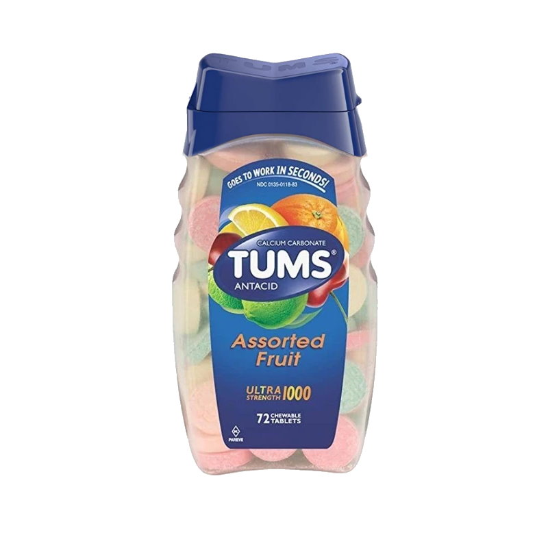 ANTIACIDOS TUMS ASSORTED FRUIT 72 CHEWABLE TABLETS.