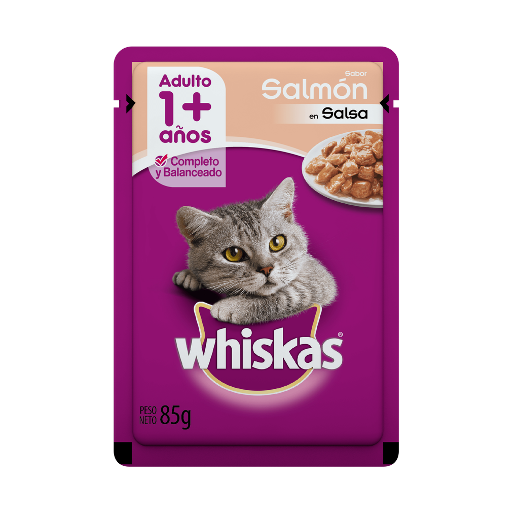ALIMENTO PARA GATOS WHISKAS SALMON EN SALSA ADULTO 85 GR 