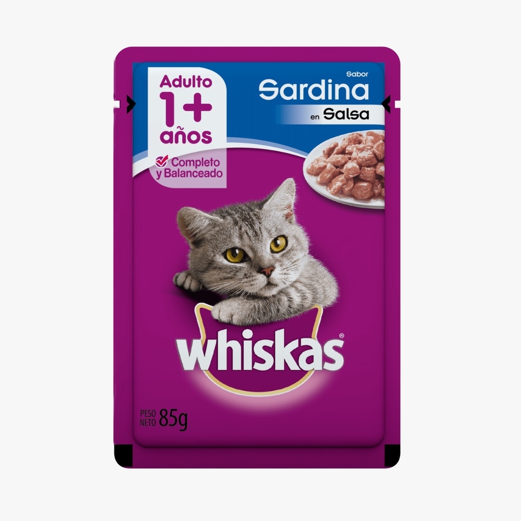 ALIMENTO PARA GATOS WHISKAS SARDINA EN SALSA 85 GR