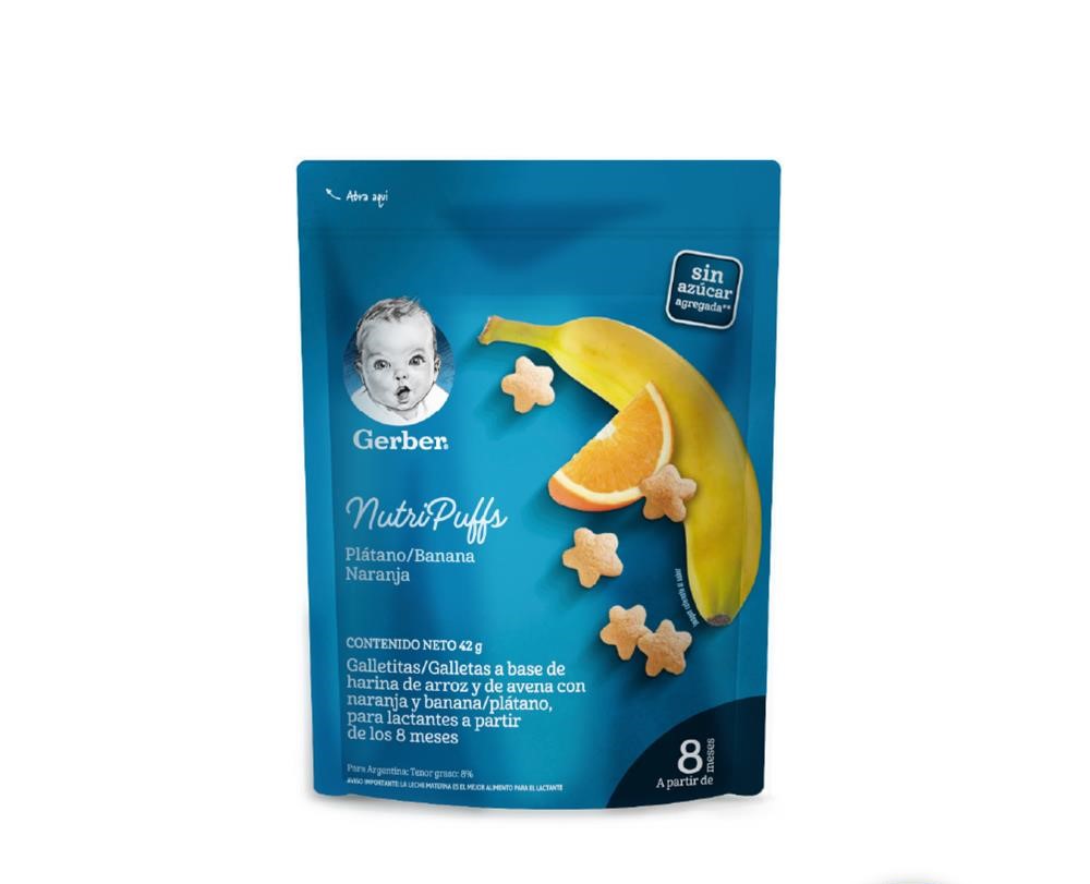 GERBER GALLETAS DE ARROZ Y AVENA CON BANANA - NARANJA 42 G