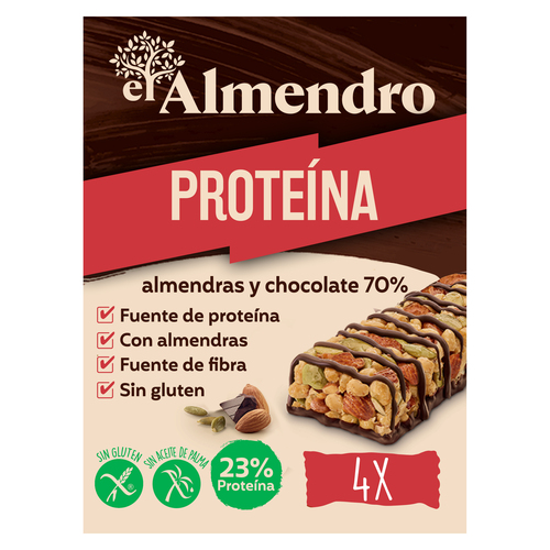 BARRA PROTEICA EL ALMENDRO ALMENDRAS Y CHOCOLATE 70% 4 X 35 GR
