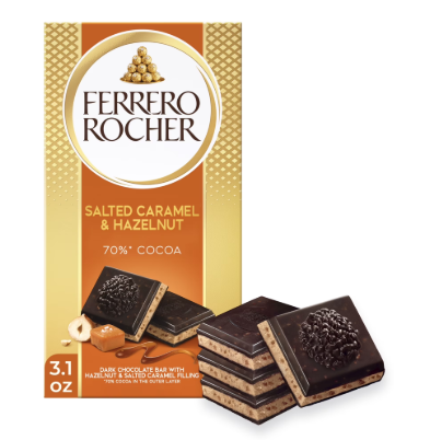 CHOCOLATE FERRERO ROCHER DARK HAZELNUT & CRUNCHY SALTED CARAMEL 90 GR