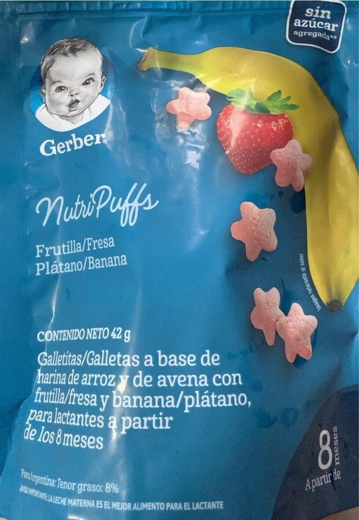 GERBER GALLETAS DE ARROZ Y AVENA CON FRESA - BANANA 42 G